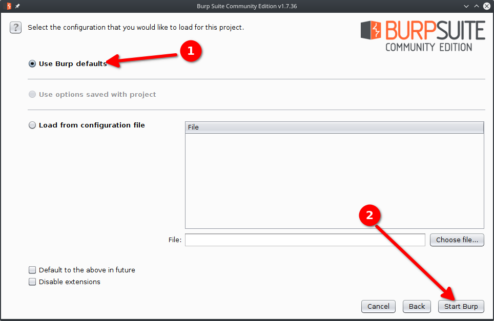 burp suite default configuration