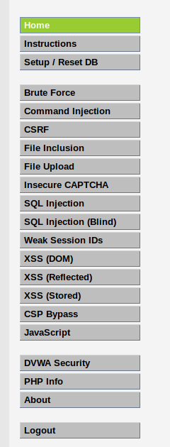 dvwa menu