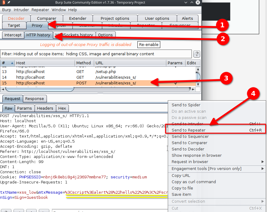 DVWA 1.9+: XSS Stored with OWASP ZAP